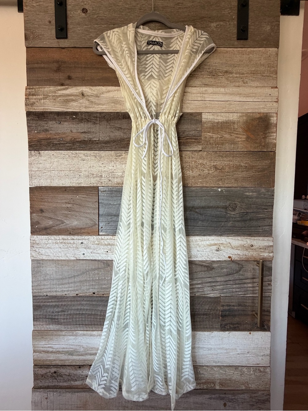 Tamo Sheer Hooded Maxi Cover-Up in cream